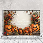 Aperturee - Aperturee Trunk Pumpkin Floral Branch Halloween Photo Backdrop